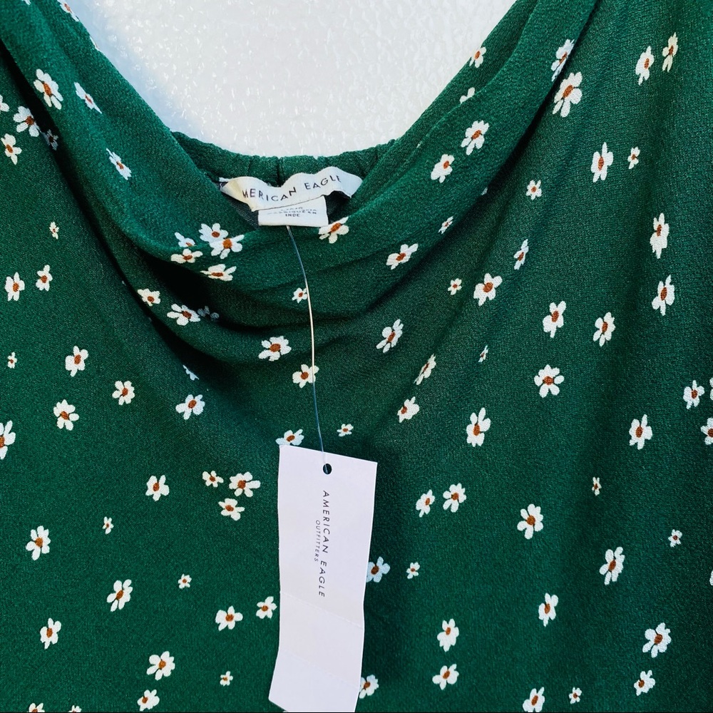 American Eagle Floral Green Maxi/Midi Tank Strap Front Open Slit Dress - Picture 7 of 13